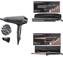 Remington ProLuxe Midnight Black matu veidošanas komplekts (OPTIheat tehnoloģija maigai matu veidošanai): Profesionāls jonizētais matu taisnotājs AC9140B + taisnotājs 9100B + lokšķēres CI91W1B.