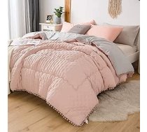 MOHAP sega 200 x 200 cm, pārvalks izgatavots no 50% kokvilnas, mīksta sega, mikrošķiedras sega ar pildījumu Svars apm. 1800 g, Ganjahresdecke sega, rozā/pelēka
