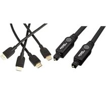 Amazon Basics HL-007309 Ātrgaitas HDMI kabelis 2.0 Ethernet 3D 4K video atskaņošana un ARC 3M 2 melns komplekts + Toslink optiskais digitālais audio kabelis 3 m