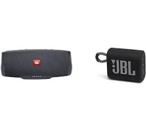 JBL Charge Essential 2 — pārnēsājams ūdensnecaurlaidīgs skaļrunis ar Power Bank melnā krāsā & GO 3 maza Bluetooth kaste melnā krāsā — ūdensizturīgs pārnēsājams skaļrunis ceļojumiem ANEB0CR9YT674T