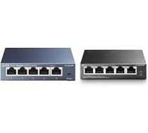 TP-Link TL-SG105 5 portu Gigabit tīkla slēdža komplekts ar TP-Link TL-SG1005P 5 portu Gigabit LAN PoE slēdzi ar 4 PoE+ portiem ANEB0B56RKNTCT