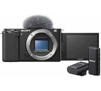 Sony Alpha ZV-E10 maināma objektīva videologa kamera (grozāmais ekrāns, 4K video, reāllaika acu automātiskais fokuss) + ECM-W2BT bezvadu mikrofons ar Bluetooth