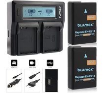 2 x Blumax akumulators aizstāj Nikon EN-EL14 / EN-EL14a ar 1100 mAh + dubulto lādētāju, kas ir savietojams ar Nikon D3100 D3200 D3300 D3400 D5100 D5200 D5300 D5500 D5600 - Coolpix P7 P800 - Coolpix P7 P80