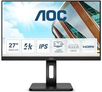 AOC U27P2 — 27 collu UHD monitors, regulējams augstums (3840 x 2160, 60 Hz, HDMI, DisplayPort, USB centrmezgls) melns ANEB08898DPKBT