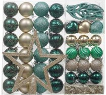 Valery Madelyn Christmas Baubles, 60 gab. plastmasas eglīšu bumbas, Ziemassvētku rotājums ar eglītes papildinājumu, pērļu kaklarota un pakaramais, Ziemassvētku rotājums, lietus mežu tēma, zaļš