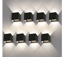 Kingwei Pack of 8 LED sienas lampas iekštelpās un ārpus telpām 12 W uz augšu uz leju Regulējams gaismas leņķis Āra apgaismojums IP65 Dabiski balta 4000 K Āra sienas lampas Āra sienas lampas Cube sienas apgaismojums Melns