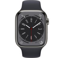 Apple Watch Series 8 (GPS + mobilais, 45 mm) Grafīta krāsas nerūsējošā tērauda korpuss ar pusnakts sporta lentu, M/L (Atjaunots)