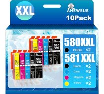 AHEWSUE 580XXL saderīgas ar Canon PGI-580 CLI-581 XXL XXL printeru kasetnēm priekš Canon Pixma TR8550 TS705 TS6150 TS6151 TS6250 TS6251 TS6350 TS6351 TR7500 TR7550 TR8500 TS950 50 TS999551C (10 gab.)