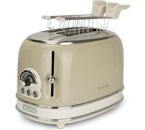 Ariete Vintage 155, 2-Scheiben-Toaster, Retro Toaster mit 6 Toaststufen, Automatischer Auswurf, Auftaufunktion, Herausnehmbares Krümelfach, Gehäuse aus Edelstahl, mit Sandwichzangen, 810W, Beige