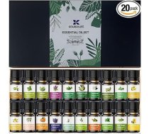 Ēterisko eļļu komplekts, 20 x 10 ml smaržīgo eļļu, 100 % ēteriskās eļļas, dabīga vaniļas, aromterapija, jasmīna eļļas, difuzoriem, mitrinātājiem, sveču izgatavošanai, dāvanu komplekts (20)