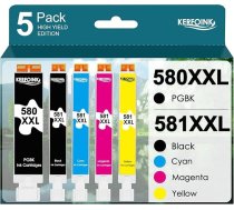 Kerfoink WorkInk PGI-580 CLI-581 XXL kasetnes priekš Canon 580 581 Multipack Canon TR8550 printeru kasetnes priekš Canon Pixma TR8550 TS705 TS6350 TS8350 TS8250 TS6150 TS9550 TS6151 TR8500 (PGBK BK c m y 5 pack)