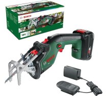 Bosch Home and Garden Bosch Keo akumulatora dārza zāģis/reciprocītzāģis (1 akumulators 2,0 Ah, 18 V sistēma, griezējspēja 80 mm, ar Šveices precīzijas zāģa asmeni kokam, iepakojumā)