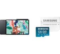 Samsung Galaxy Tab S7 FE, 12,4 collu, 64 GB iekšējās atmiņas, 4 GB RAM, Wi-Fi, Mystic Black & EVO Select 128 GB microSDXC UHS-I U3 130MB/s Full HD un 4K UHD atmiņas karte ar SD adapteri, zils