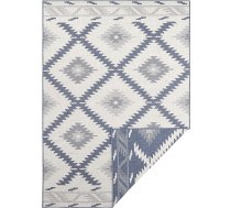 NORTHRUGS Malibu paklājs iekštelpām un ārpus telpām 80 x 150 cm - divpusējs paklājs, izturīgs pret laikapstākļiem, moderns ģeometrisks raksts balkonam, terasei, dārzam, ziemas dārzam, viesistabai Ūdensizturīgs paklājs, zils, krēmkrāsas k