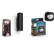 Philips Hue White & Col. Amb. Appear LED āra sienas gaisma, melna, saderīga ar Amazon Alexa (Echo, Echo Dot) + kustības sensors lietošanai ārpus telpām, integrēts dienas gaismas sensors, melna