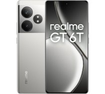 realme GT 6T 5G viedtālrunis, 50 MP LYT-600 galvenā kamera, Snapdragon 7s Gen3 procesors, 120 Hz 6,78 collu 6,6 000 nit Hyper displejs, NFC, Dual SIM, 8 + 256 GB, (sudraba) (bez lādētāja)