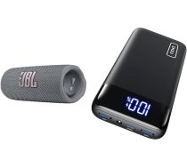 JBL Flip 6 Bluetooth kaste pelēkā krāsā - ūdensizturīgs pārnēsājamais skaļrunis un INIU Power Bank, 20000 mAh Power Bank ātrās uzlādes funkcija USB C ieeja un izeja