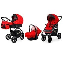 BabyLux® Bambimo Miracle 3-in-1 ratiņu komplekts, kurā ietilpst bērnu kulbiņa, bagija sporta sēdeklis, automašīnas sēdeklis - automašīnas sēdeklis - ratu komplekts - kombinēti rati ar maiņas somu, lietus pārsegu utt.