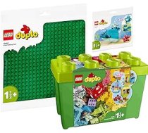 Lego Duplo komplekts ar 3: 10914 luksusa ķieģeļu kaste, 10980 celtniecības plāksne zaļā krāsā un 30648 valis