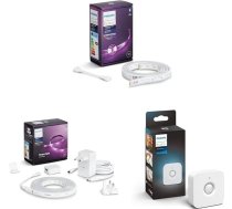 Philips Hue White & Colour Amb. Lightstrip Plus 1 m pagarinājums, 950 lm + White & Colour Amb. Lightstrip Plus 2 m bāze, 1600 lm + kustības sensors, inteliģentais kustības sensors, dienas gaismas sensors