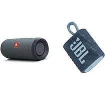 JBL Flip Essential 2 Bluetooth Box melnā krāsā — ūdensizturīgs un GO 3 maza Bluetooth kaste zilā krāsā — ūdensizturīgs ANEB0C7479M8ZT