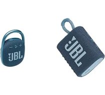 JBL Clip 4 Bluetooth skaļrunis zilā krāsā — ūdensizturīgs un GO 3 maza Bluetooth kaste zilā krāsā — ūdensizturīgs, pārnēsājams skaļrunis ceļojumiem — līdz 5 stundām atskaņošanas laiks ar vienu akumulatora uzlādi ANEB0C747F33KT