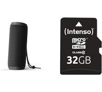 Energy Sistem Urban Box 2 Onyx portatīvais skaļrunis (10 W, TWS, Bluetooth 5.0, USB/microSD MP3 atskaņotājs, FM radio) un Intenso microSDHC 32 GB 10. klases atmiņas karte ar SD adapteri, melna