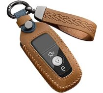 ontto Automašīnas atslēgas korpusa atslēgas vāciņš der Ford Fusion Mustang Explorer F150 Edge Mondeo Mk5 Focus Mk4 2019 2020 2021 Tālvadības pults Key Fob Ādas atslēgu korpusa piederumi brūns