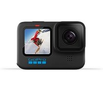 GoPro HERO10 melna ūdensizturīga darbības kamera ar priekšējo LCD un skārienjutīgu aizmuguri, 5.3K60 Ultra HD video, 23MP fotoattēli, 1080p tiešraides straumēšana, tīmekļa kamera, stabilizācija