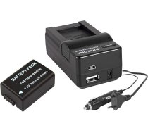 2-in-1 komplekts Panasonic Lumix DC FZ82 akumulatoram Panasonic DMW-BMB9 + 4-in-1 lādētājs (USB, MicroUSB, 220 V un auto)