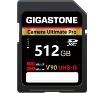 GIGASTONE UHS-II V90 512GB SD karte, Ultimate Pro Camera, ātrums līdz 300/250MB/s, U3 SDXC 4K Ultra HD UHD video DSLR Canon, Nikon, Sony, Pentax, Kodak, Panasonic, komplektā 1 mini somiņa