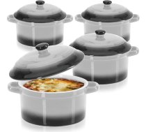 com-four® 4 x kastrolis ar keramikas vāku, deserta trauks Crème Brûlée, mini kastrolis gaļas ragū un gaļas garšvielu pagatavošanai, pelēks, aptuveni 250/175 ml katrā veidnē (4 gab., pelēks)