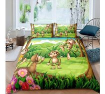 Loussiesd Bērnu gultas veļas komplekts 135 x 200 cm Cartoon Monkey Print gultas veļa Cute Animals sega Cover Set zēniem Meža Zoo Ziedi Dekoratīvie gultas komplekts Zip