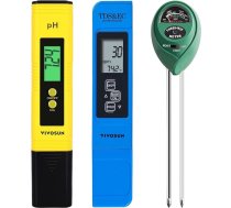 VIVOSUN digitālais PH mērītājs, 3-in-1 TDS EC un temperatūras mērītājs, augsnes mitruma mērītājs augiem, dārza un lauksaimniecības augsnes testera kombinācija