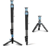 SIRUI P-424FL Camera Monopod, 190 cm lielas izturības oglekļa šķiedras foto video monopods, 4 sekciju profesionāls monopods ar kājām, modulārs 3 in 1, ātrās noņemšanas konstrukcija, maksimālā slodze 12 kg
