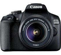 Canon EOS 2000D spoguļkameras ar EF-S 18-55 F3.5-5.6 III objektīvu (24,1 MP, DIGIC 4+, 7,5 cm (3,0 collu) LCD, displejs, Full HD, WiFi, APS-C CMOS sensors), melna