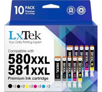 LxTek 580 581XXL saderīgs ar Canon 580 581 multipakete Canon TR8550 printeru kasetnēm TS6150 TS6250 TS6350 TS705 TR7550 TR8500 TS9550 (10 gab.)