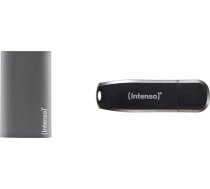 Intenso 3823440 Premium Portable 256GB ārējais SSD cietais disks (USB 3.0 Aluminium), antracīts un Speed Line - 128 GB atmiņas karte - USB Stick 3.2 Gen 1x1, melns