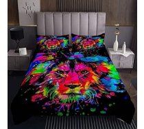 Tbrand Krāsains Lion gultas pārklājs 170 x 210 cm Dzīvnieku tēma Sega bērniem Zēniem Meitenēm Seja Wildlife Mīkstākā gultas skapīte Melna mīksta sega Krāsaina stepēta sega Melna Īpaši mīksta 2 gab.