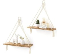 Mkono Makrame sienas plaukts, koka plaukts, boho dekoratīvs piekaramais plaukts, kokvilnas virve, ar rokām austs peldošs plaukts, balkons, vannas istaba, dzīvojamā istaba, guļamistaba, bērnu istaba, 2 komplekti