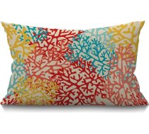 BGBDEIA Spilvens Covers Coral krāsains mākslas darbs gaiši zils oranžs sarkans sarkans zils kokvilnas lins Throw spilvens gadījumā mājas birojs Dekoratīvie taisnstūra 30x50cm