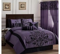 Chezmoi Collection Nobility 7 gabali mākslīgā zīda luksusa violeta, melna, blūķēta samta ziedu gultasveļas komplekts Visu sezonu gultasveļas komplekts