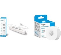 TP-Link Tapo P300 strāvas adapteris ar 2 USB pieslēgvietām un 1 C tipa pieslēgvietu, 1,5 m, balts & TP-Link Tapo T100 kustības sensors, signalizācijas sistēmai un inteliģentajam mājai, plaša diapazona noteikšana