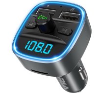 ORIA Bluetooth 5.3 FM raidītājs, auto Bluetooth adapteris ar 2 USB uzlādi, auto radio adapteris, LED displejs, brīvroku zvanīšanas komplekts, atbalsta TF karti un USB atmiņu - pelēks