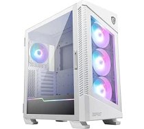 MSI MPG Velox 100R balts vidēja torņa datora korpuss, piemērots E-ATX mātesplatēm, rūdīta stikla priekšpuse, 4 x 120 mm ARGB ventilatori, Mystic Light, atbalsta 2 x 360 mm dzesētājus un sānu gaisa ieplūdes atveres