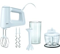 Braun MultiMix 3 HM 3135 Handmixer - Handrührgerät mit 5 Geschwindigkeitsstufen & Turbo-Funktion, inkl. Schneebesen, Knethaken, Pürierstab, Zerkleinerer und 600 ml Mix- und Messbecher, 500 Watt, weiß