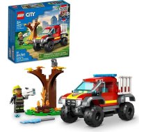 LEGO City 4x4 ugunsdzēsēju mašīnas ātrās palīdzības mašīna 60393, rotaļlieta zēniem un meitenēm vecumā no 5 gadiem, komplekts ar ūdens elementa palaidēju, ugunsdzēsēja mini figūriņu un kaķa figūriņu