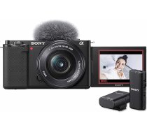 Sony Alpha ZV-E10L videokamera ar maināmu objektīvu (grozāms ekrāns, 4K video, reāllaika autofokuss) + ECM-W2BT bezvadu mikrofons ar Bluetooth