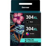 Denvoer 304XL atjaunotas tintes kasetnes, kas ir saderīgas ar HP 304 XL melnās un krāsainās tintes kasetnēm priekš Deskjet 3750 3760 3762 2630 2620 2622 2632 2633 2634 3720 3730 3733 Envy 5030 502 0 501 0 5032 (2 iepakojumi)