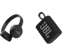 JBL Tune 510BT - Bluetooth austiņas uz ausīm melnā krāsā - salokāmas austiņas ar brīvroku funkciju un GO 3 nelielu Bluetooth lodziņu melnā krāsā - pārnēsājams skaļrunis ceļošanai (1 gabala iepakojums)